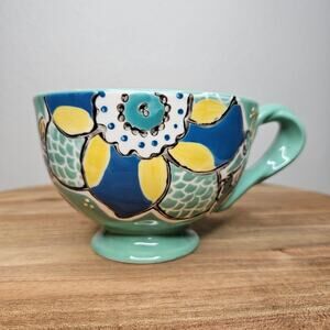 Anthropologie cup AKILA Twist Mint Green floral Footed Mug